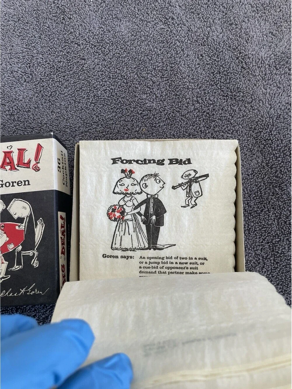 Rare Vintage Original Box Big Deal Bridge with Goren Cartoon Napkins